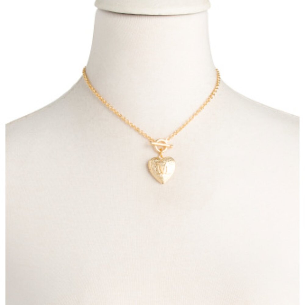 NEW BEN AMUN Made In Usa 24kt Gold Plated Brass Initial Heart H Locket Necklace - Picture 3 of 3